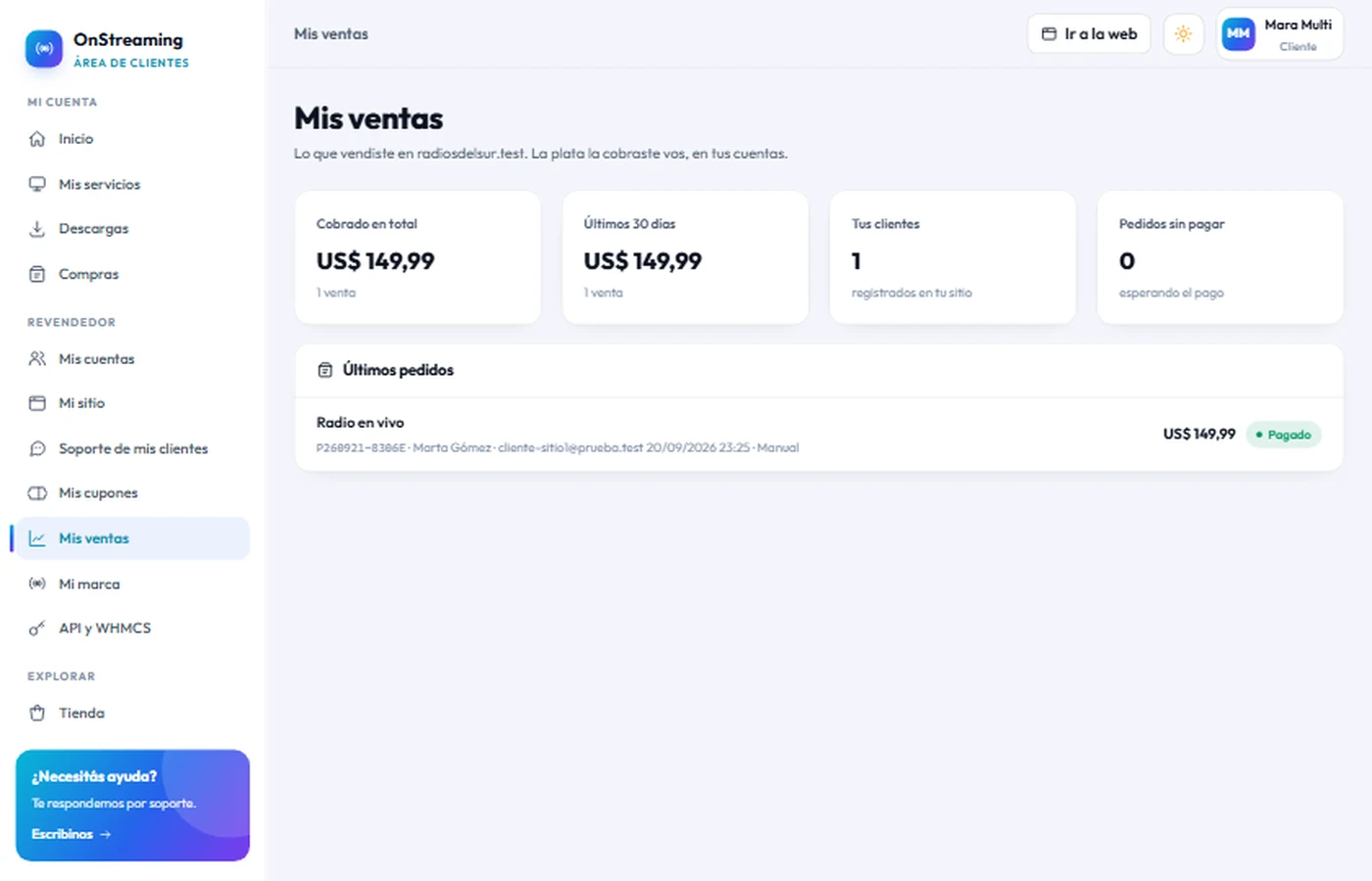 Sitio propio del revendedor: Tus números